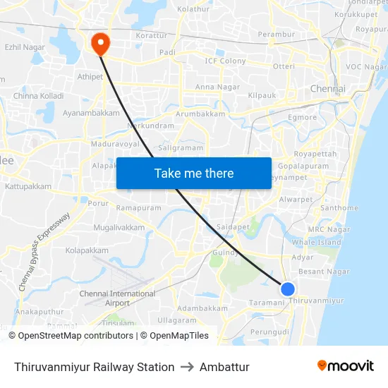 Thiruvanmiyur Railway Station to Ambattur map