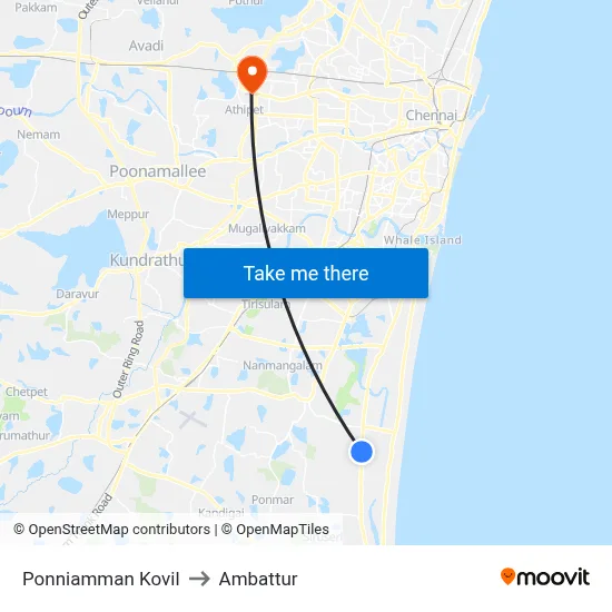 Ponniamman Kovil to Ambattur map