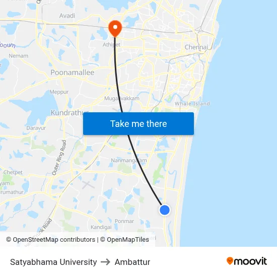 Satyabhama University to Ambattur map