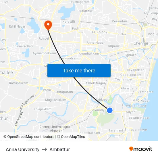Anna University to Ambattur map