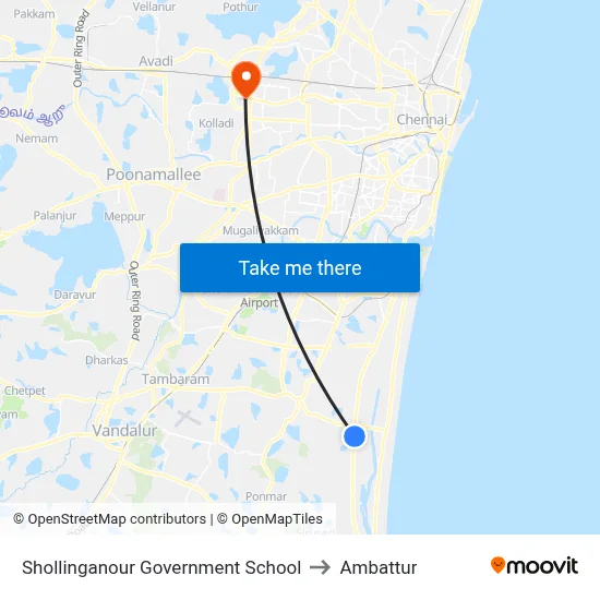 Shollinganour Government School to Ambattur map