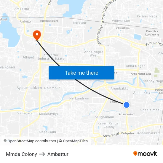 Mmda Colony to Ambattur map