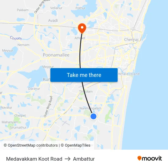 Medavakkam Koot Road to Ambattur map