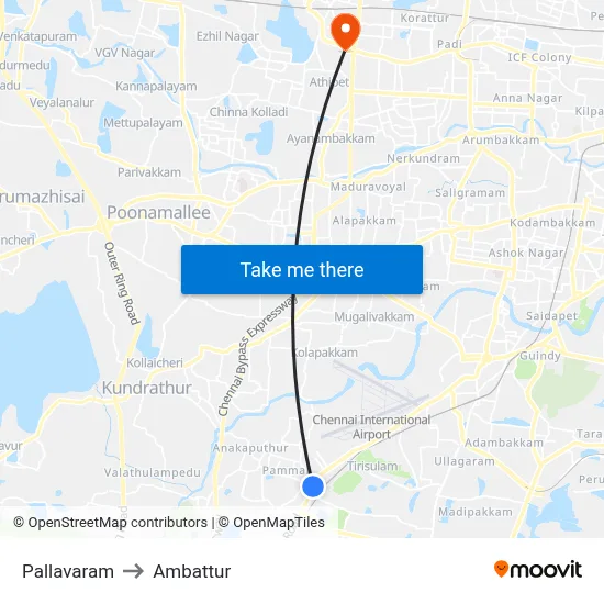 Pallavaram to Ambattur map