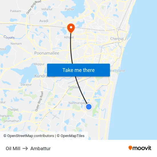 Oil Mill to Ambattur map
