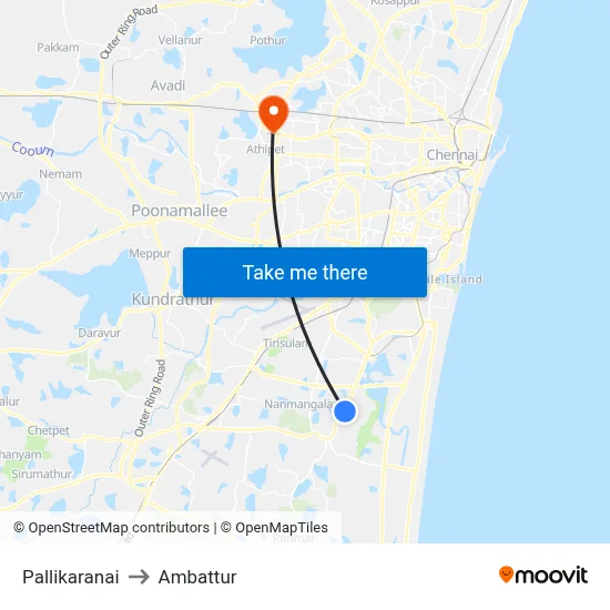 Pallikaranai to Ambattur map