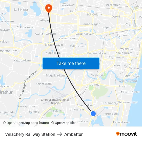 Velachery Railway Station to Ambattur map