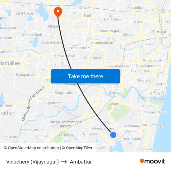 Velachery (Vijaynagar) to Ambattur map