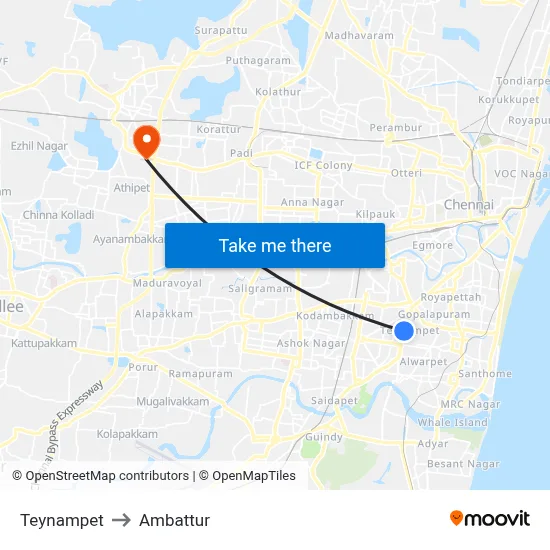 Teynampet to Ambattur map
