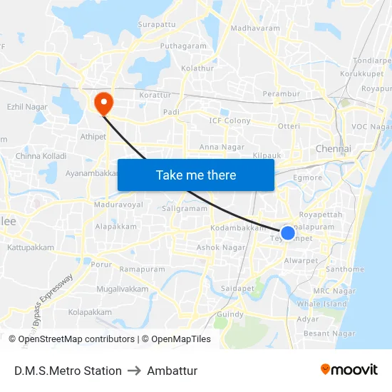 D.M.S.Metro Station to Ambattur map