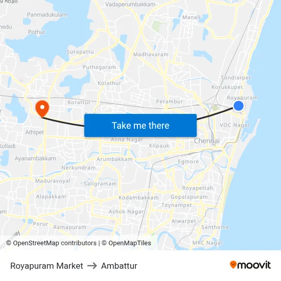Royapuram Market to Ambattur map