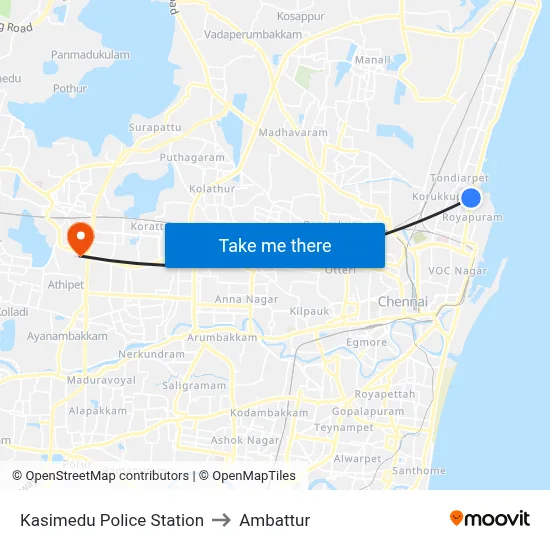 Kasimedu Police Station to Ambattur map