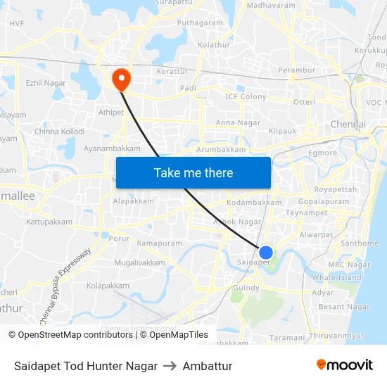 Saidapet Tod Hunter Nagar to Ambattur map