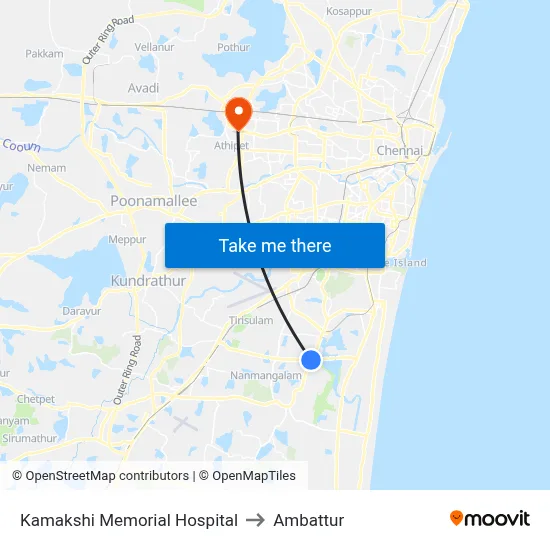 Kamakshi Memorial Hospital to Ambattur map