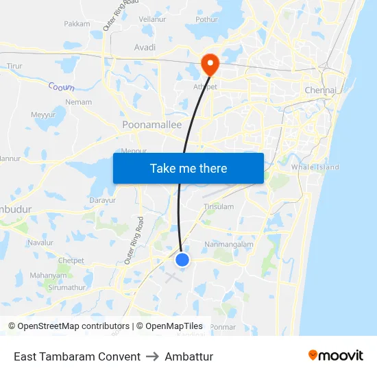 East Tambaram Convent to Ambattur map
