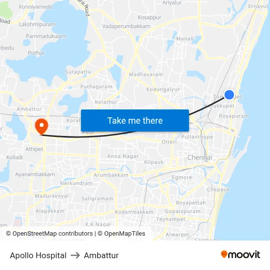 Apollo Hospital to Ambattur map