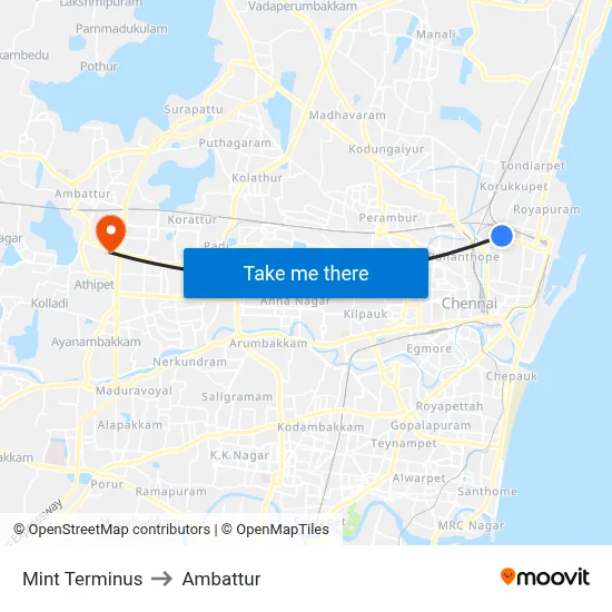 Mint Terminus to Ambattur map