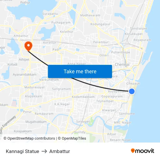 Kannagi Statue to Ambattur map