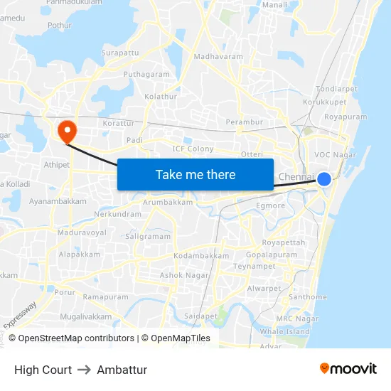 High Court to Ambattur map