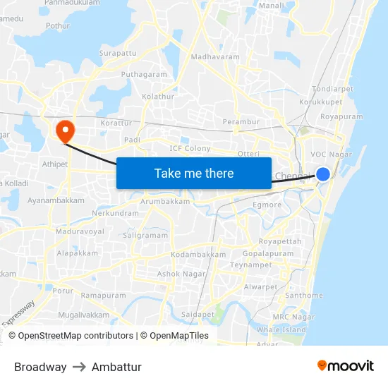 Broadway to Ambattur map
