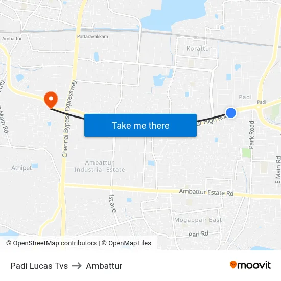 Padi Lucas Tvs to Ambattur map