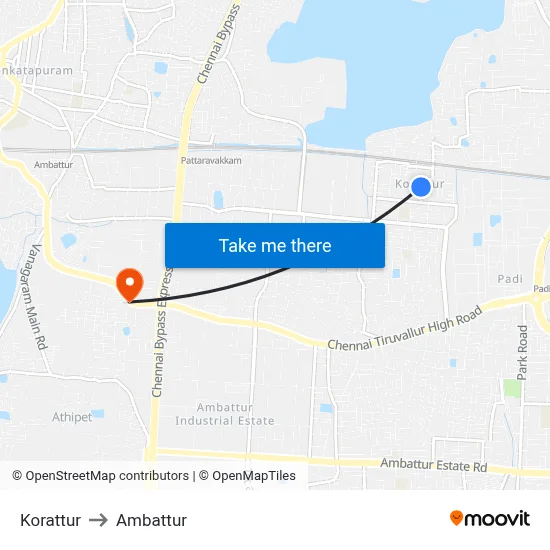 Korattur to Ambattur map
