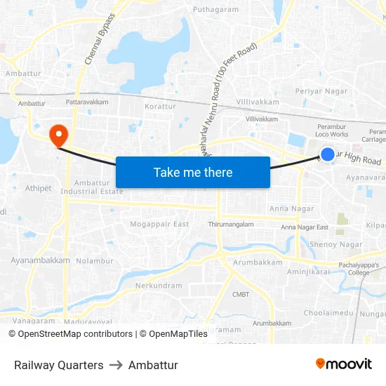 Railway Quarters to Ambattur map