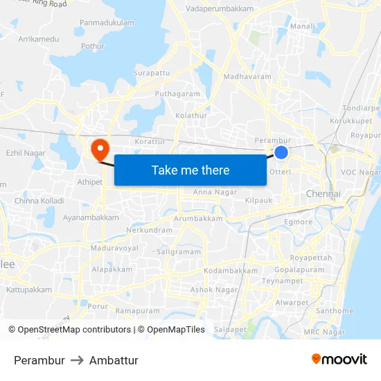 Perambur to Ambattur map