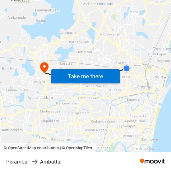 Perambur to Ambattur map