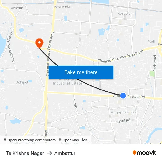Ts Krishna Nagar to Ambattur map