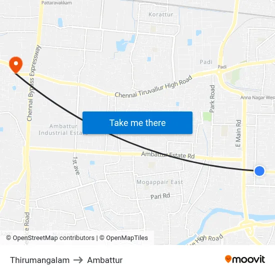 Thirumangalam to Ambattur map