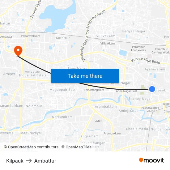 Kilpauk to Ambattur map