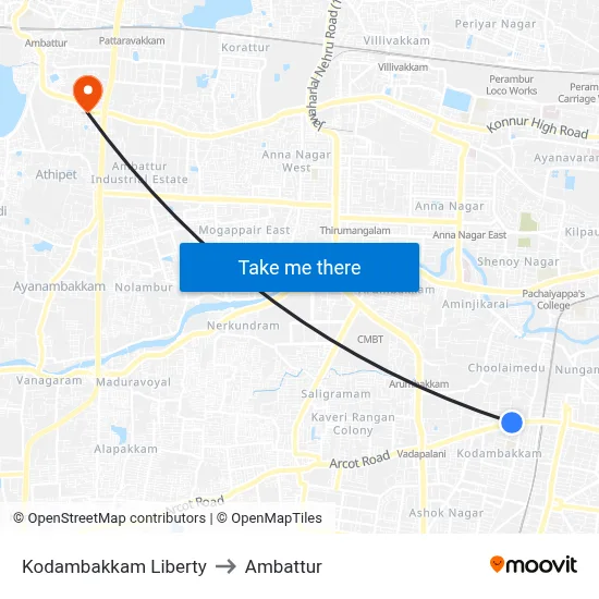 Kodambakkam Liberty to Ambattur map