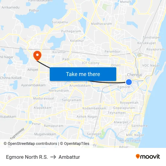 Egmore North R.S. to Ambattur map