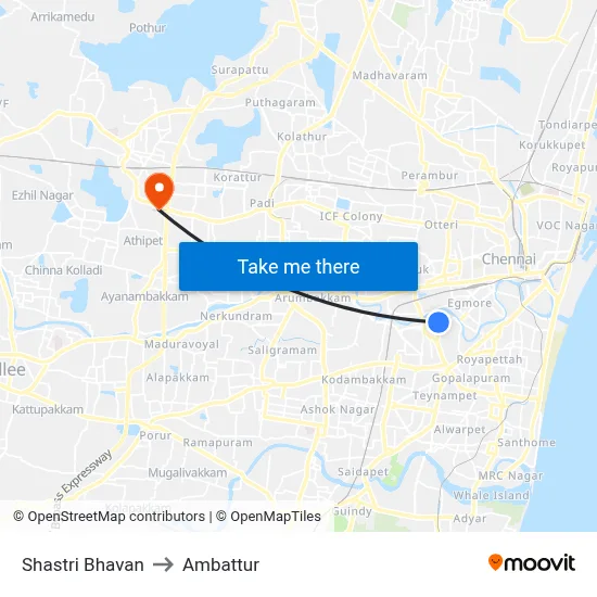 Shastri Bhavan to Ambattur map