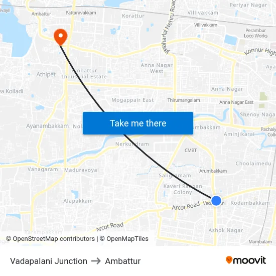 Vadapalani Junction to Ambattur map