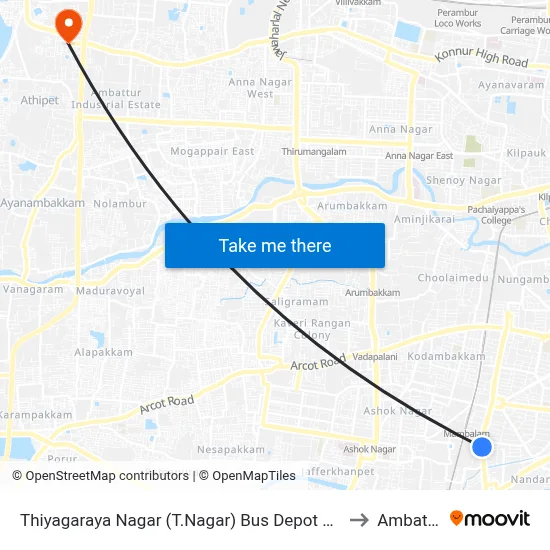 Thiyagaraya Nagar (T.Nagar) Bus Depot Corner to Ambattur map
