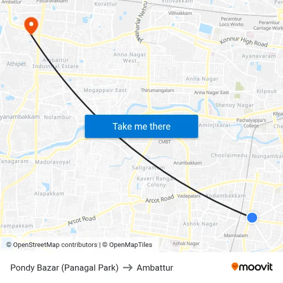 Pondy Bazar (Panagal Park) to Ambattur map