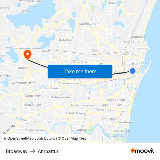 Broadway to Ambattur map