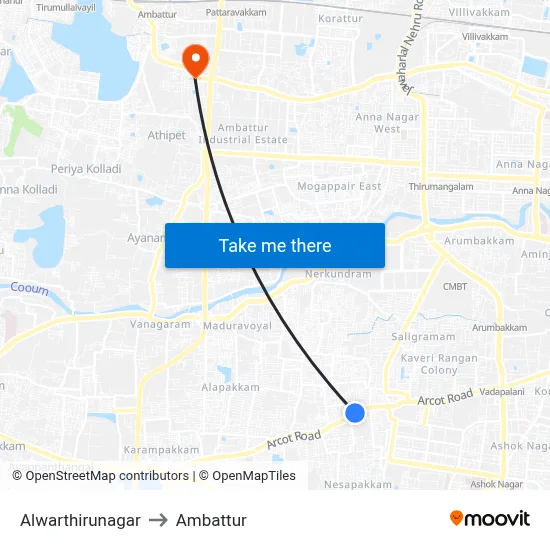 Alwarthirunagar to Ambattur map