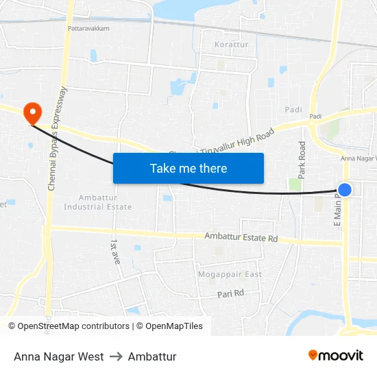 Anna Nagar West to Ambattur map