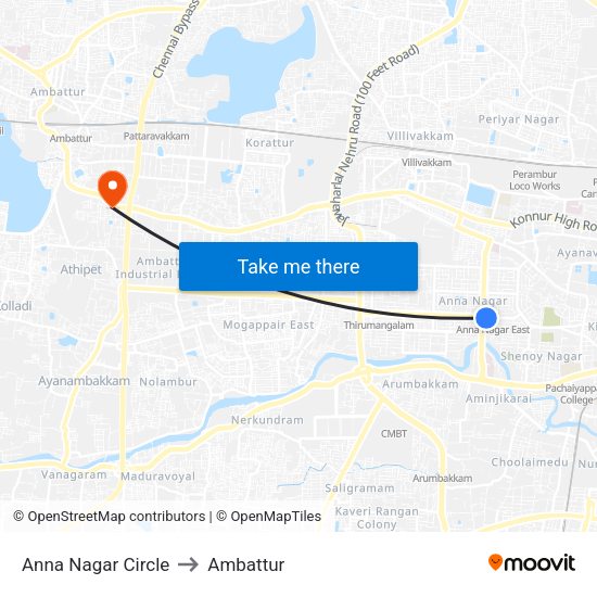 Anna Nagar Circle to Ambattur with public transportation