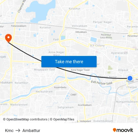 Kmc to Ambattur map