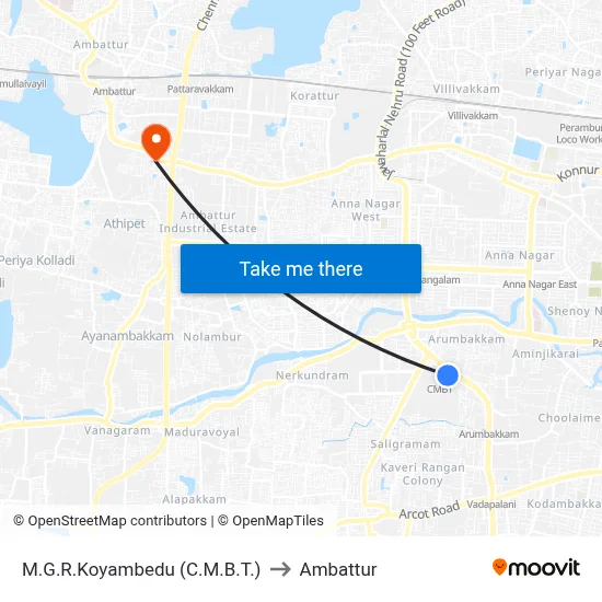 M.G.R.Koyambedu (C.M.B.T.) to Ambattur map