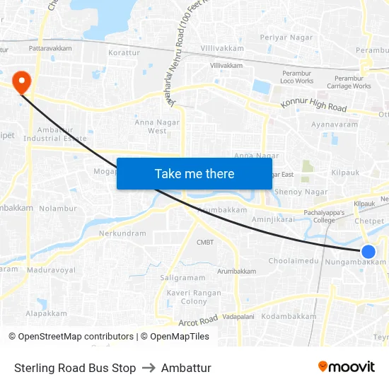 Sterling Road Bus Stop to Ambattur map