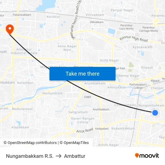 Nungambakkam R.S. to Ambattur map
