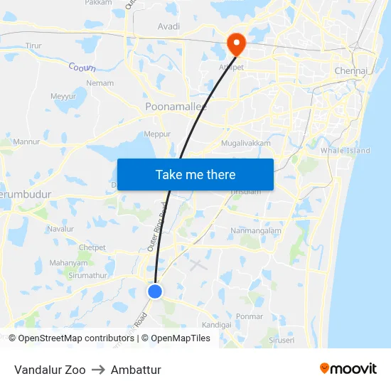 Vandalur Zoo to Ambattur map