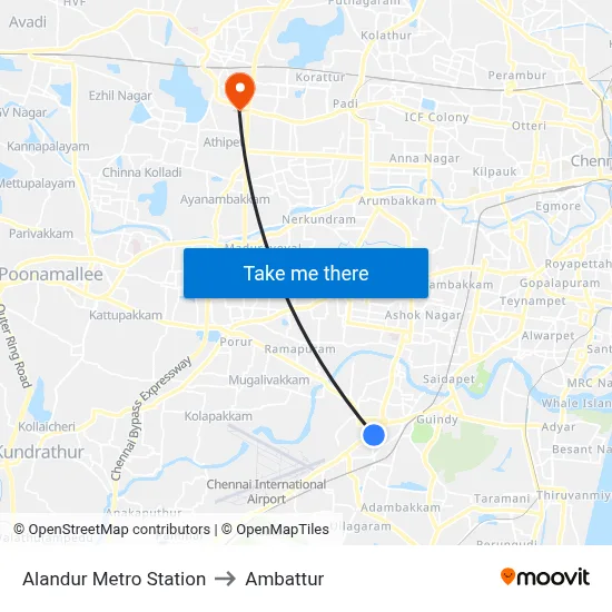 Alandur Metro Station to Ambattur map