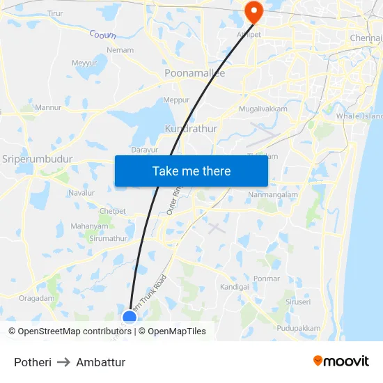 Potheri to Ambattur map
