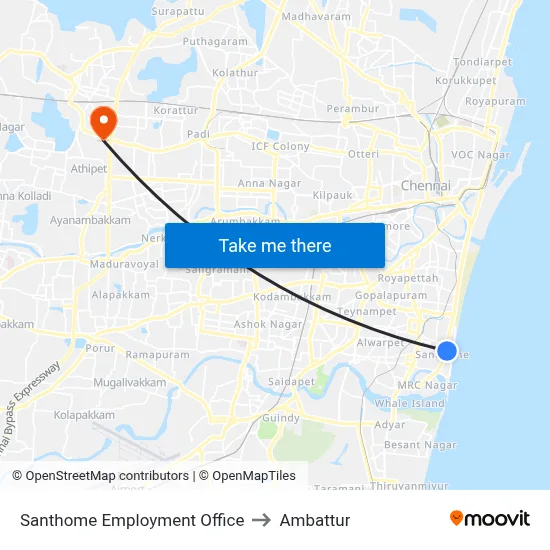 Santhome Employment Office to Ambattur map